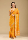 Mustard Soft Raw Silk Bandhej Gold Zariwork Saree With Matching Blouse Piece