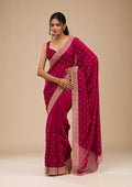 Rani Pink Soft Raw Silk Gold Zariwork Saree With Matching Blouse Piece