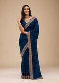 Navy Blue Soft Raw Silk Gold Zariwork Saree With Matching Blouse Piece
