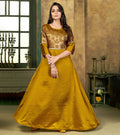 Sunny Silk With Brocade Festival Golden Flared Gown With Mask