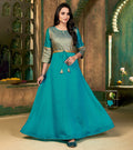 Sunny Silk With Brocade Rama Blue Flared Gown With Mask