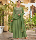 Baby Georgette Fern Green Sequence Embroidery Full Length Georgette Gown With Fancy Viscoss Duppata