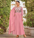 Baby Georgette Rose Pink Sequence Embroidery Full Length Georgette Gown With Fancy Viscoss Duppata