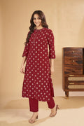 Sahiba - KT0004 Georgette Foil Printed Straight Woman Maroon Kurta