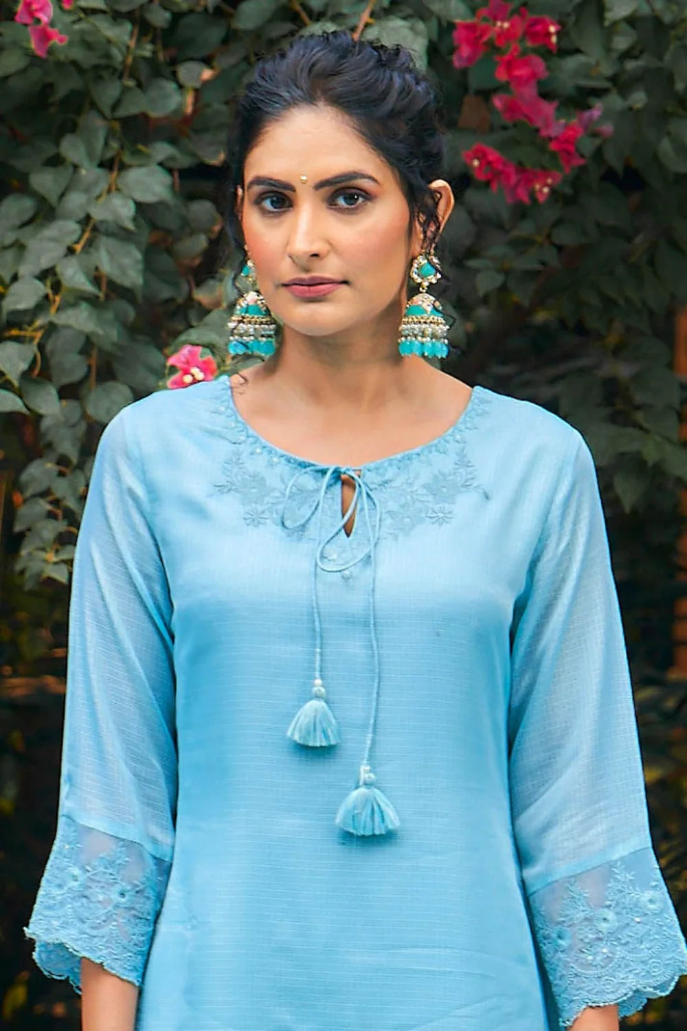 Summer Romance - KT0042 Kota Doria Embroidered Turquoise Kurta
