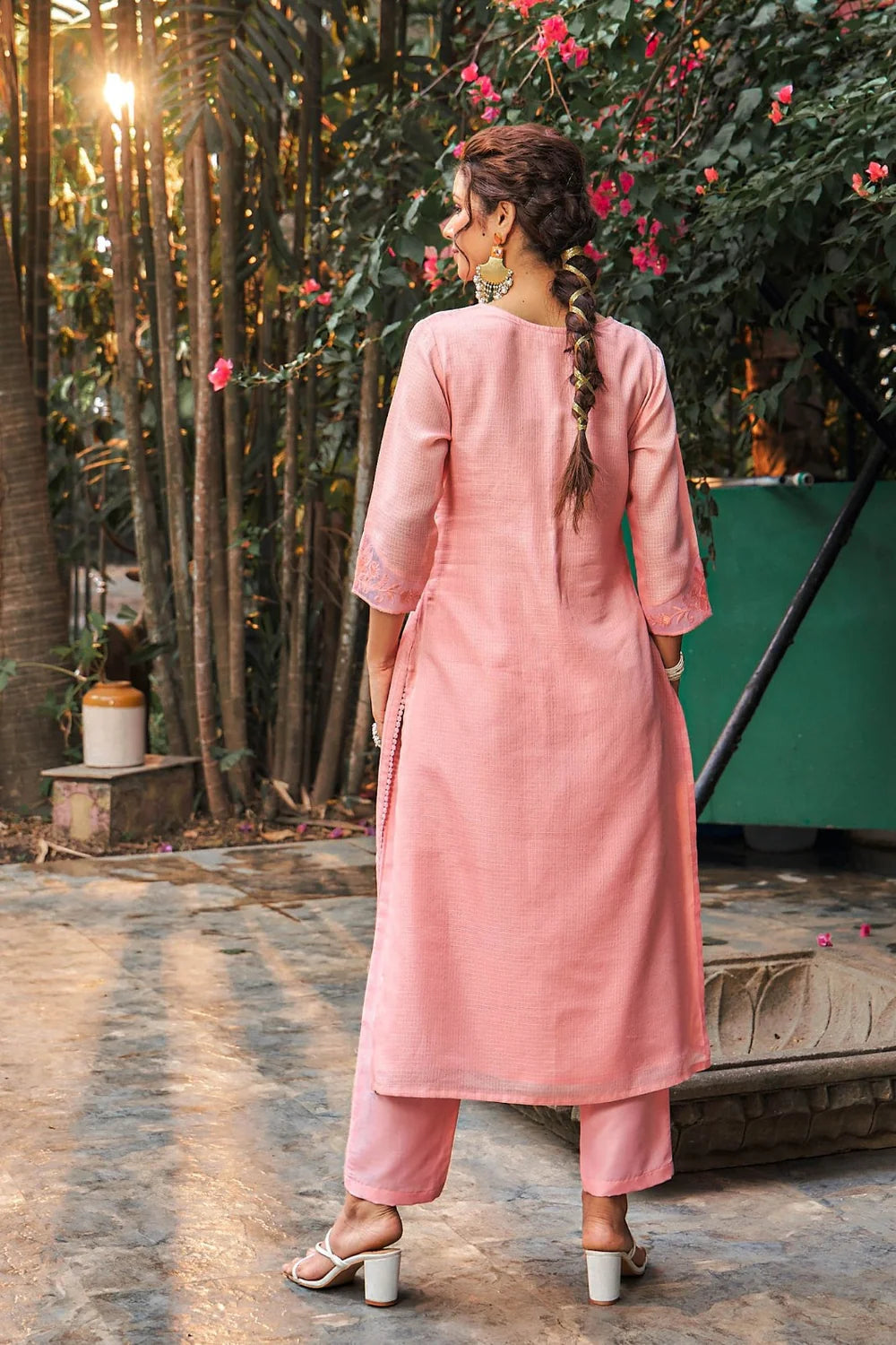 Summer Romance - KT0043 Kota Doria Embroidered Straight Woman Peach Kurta
