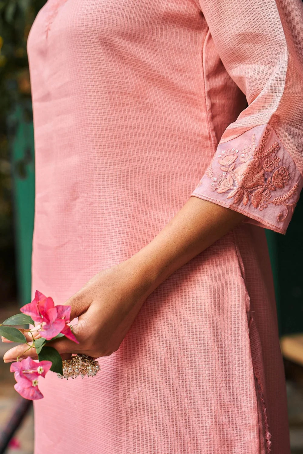 Summer Romance - KT0043 Kota Doria Embroidered Straight Woman Peach Kurta