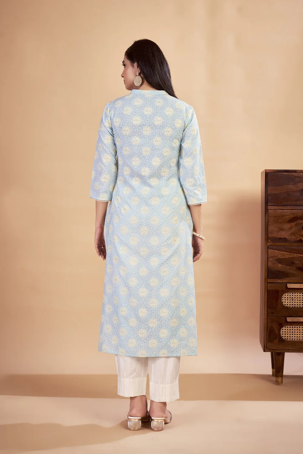 Rozana - KT0115 Blue Table Printed Poly Cotton Woman Kurta