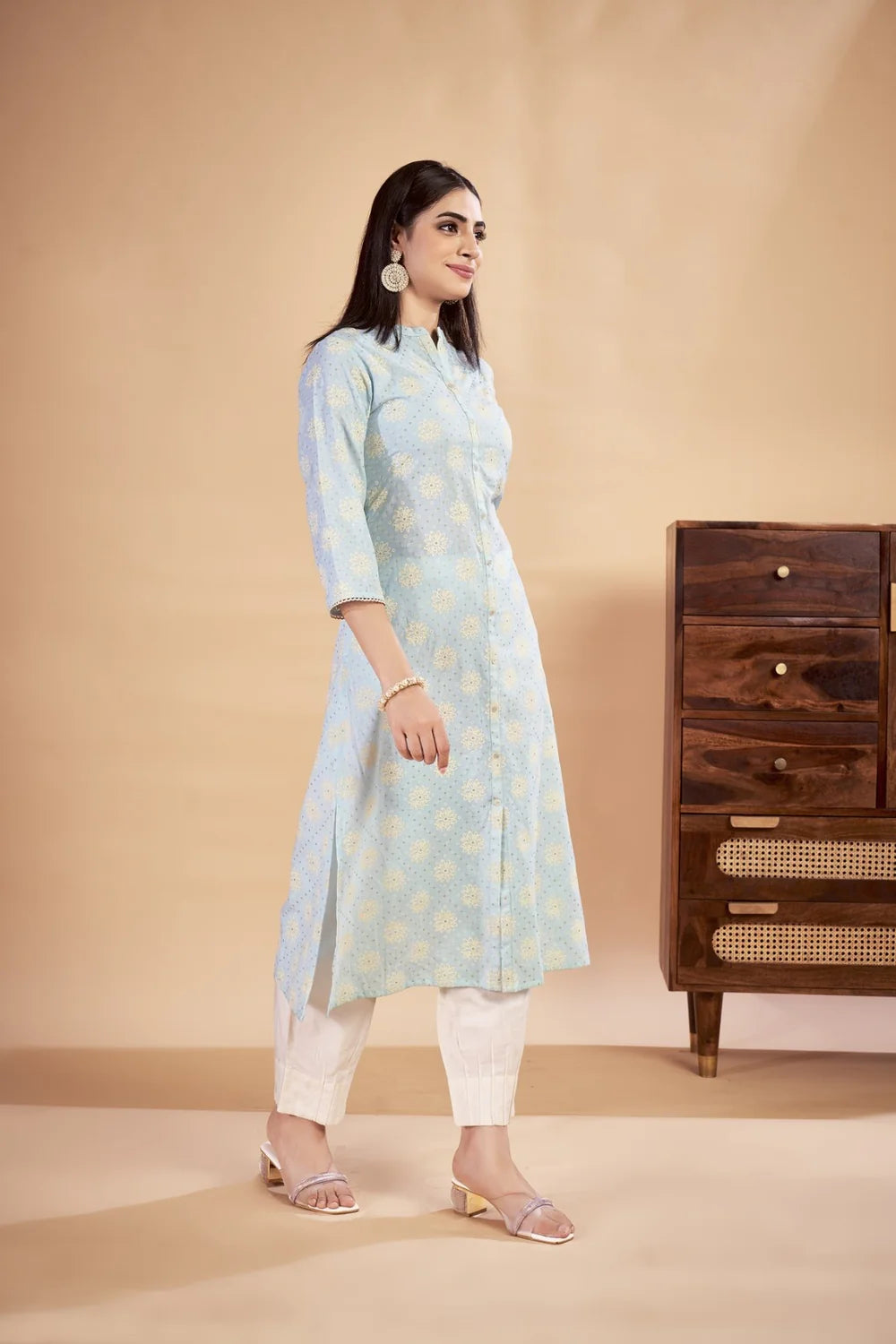 Rozana - KT0115 Blue Table Printed Poly Cotton Woman Kurta