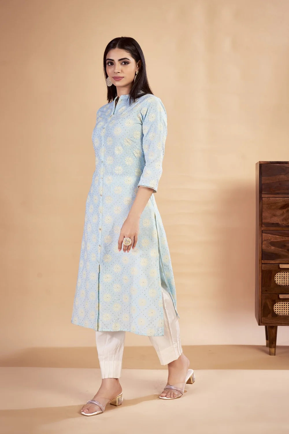 Rozana - KT0115 Blue Table Printed Poly Cotton Woman Kurta