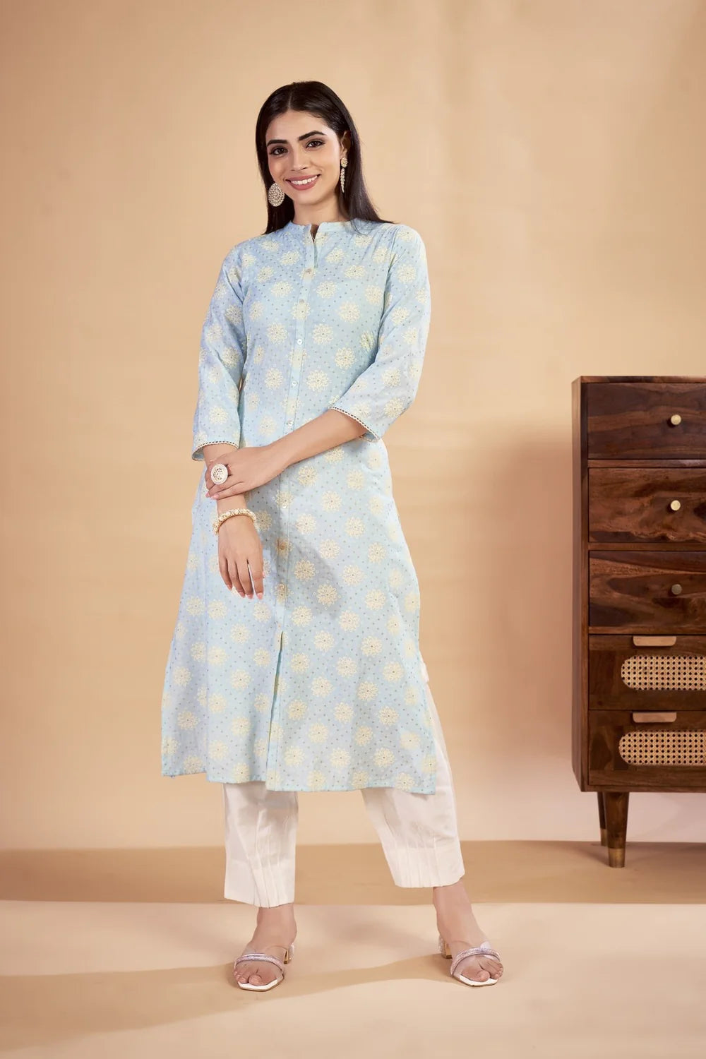 Rozana - KT0115 Blue Table Printed Poly Cotton Woman Kurta