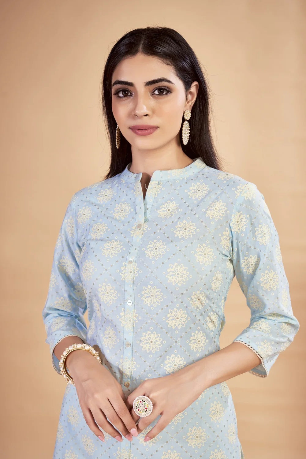Rozana - KT0115 Blue Table Printed Poly Cotton Woman Kurta