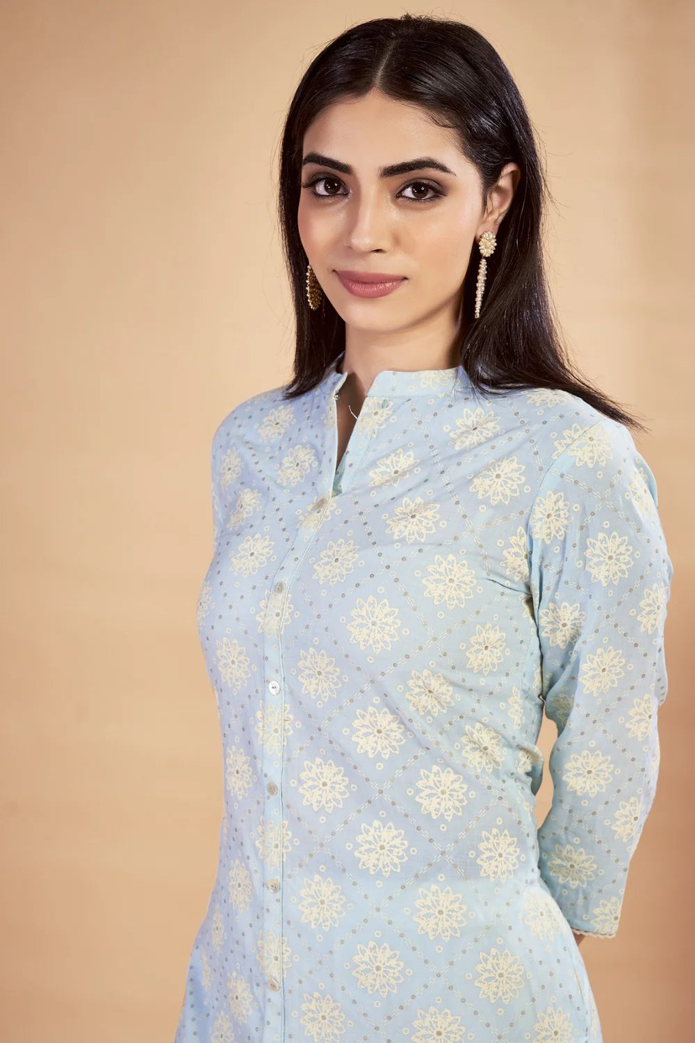Rozana - KT0115 Blue Table Printed Poly Cotton Woman Kurta