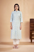 Rozana - KT0115 Blue Table Printed Poly Cotton Woman Kurta