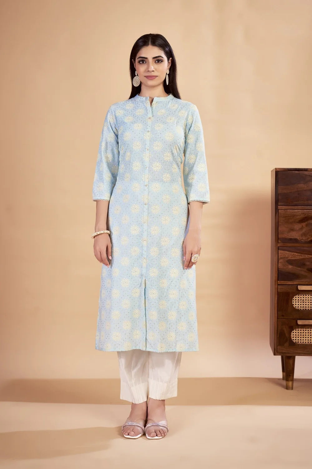 Rozana - KT0115 Blue Table Printed Poly Cotton Woman Kurta