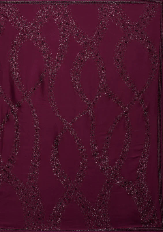 Wine Satin Swarovski Saree With Matching Blouse Piece
