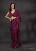 Wine Satin Swarovski Saree With Matching Blouse Piece