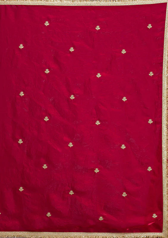 Rani Pink Tissue Gold Zariwork Saree With Matching Blouse Piece