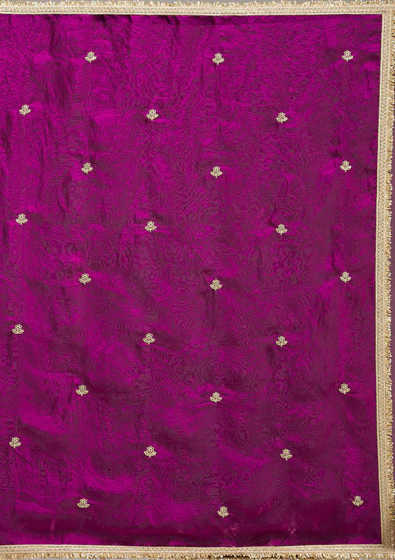 Wine Tissue Gold Zariwork Saree With Matching Blouse Piece