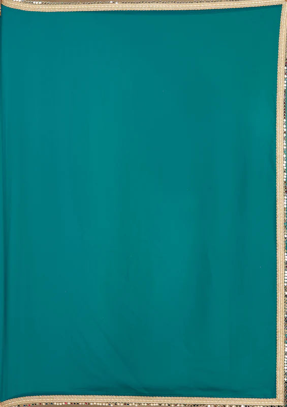 Rama Green Georgette Mirrorwork Saree With Matching Blouse Piece
