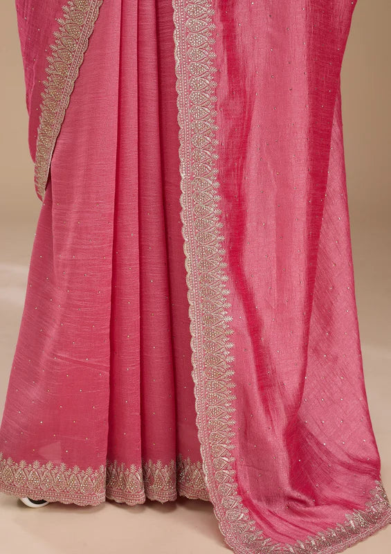 Pink Soft Raw Silk Gold Zariwork Saree With Matching Blouse Piece