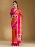 Orange Cotton Buti Gold Zariwork Saree With Matching Blouse Piece