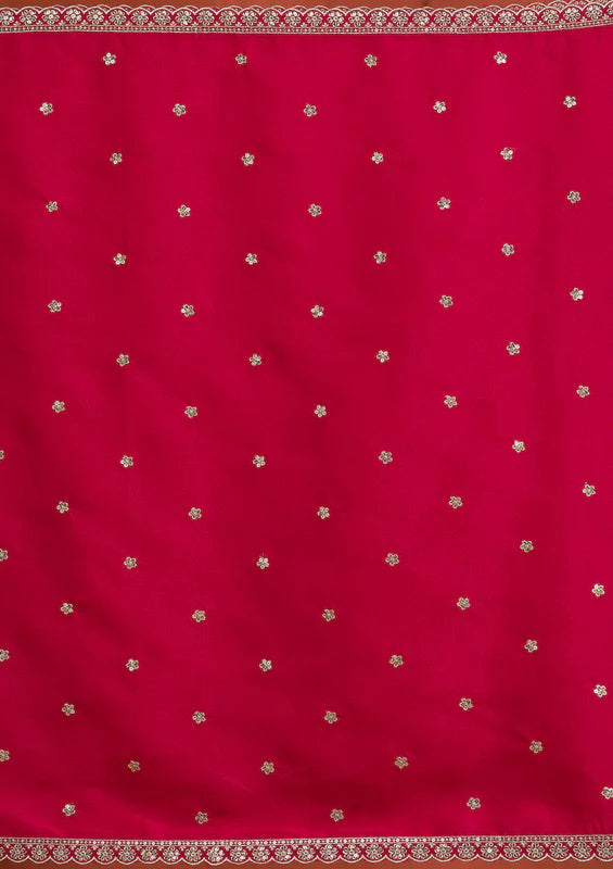 Rani Pink Tissue Gold Zariwork Straight Kurta With Sharara And Dupatta