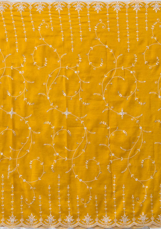 Mustard Soft Raw Silk Gold Zariwork Straight Kurta With Pant Regular And Dupatta