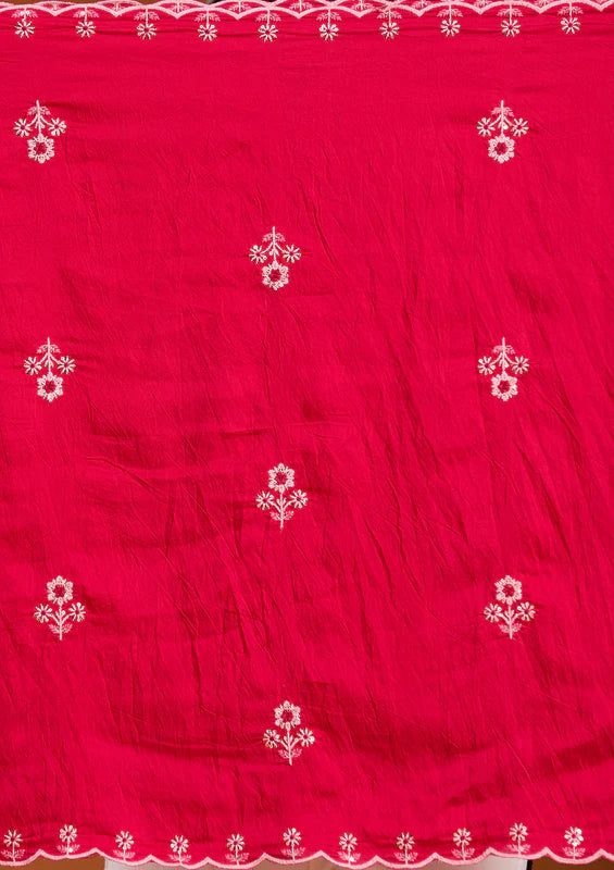 Rani Pink Chanderi Cutdana Straight Kurta With Regular Pant And Dupatta