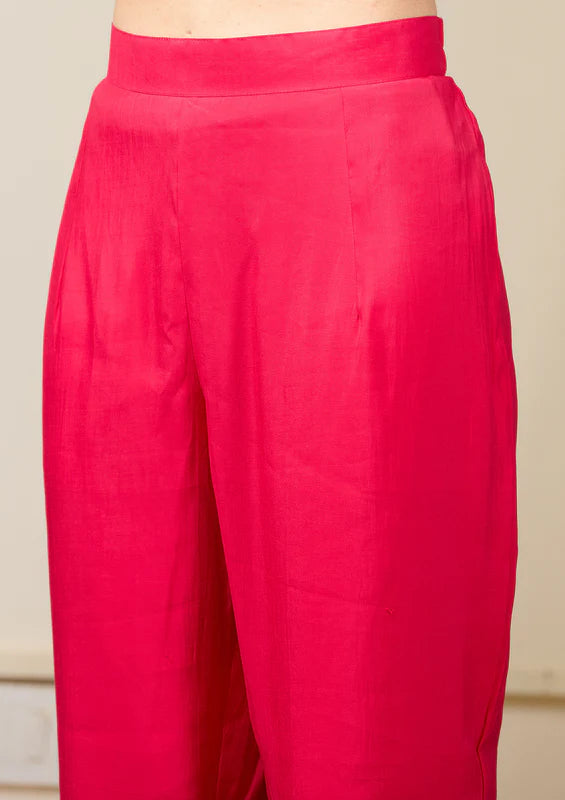 Rani Pink Chanderi Cutdana Straight Kurta With Regular Pant And Dupatta