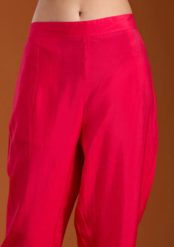 Rani Pink Chanderi Cutdana Straight Kurta With Regular Pant And Dupatta