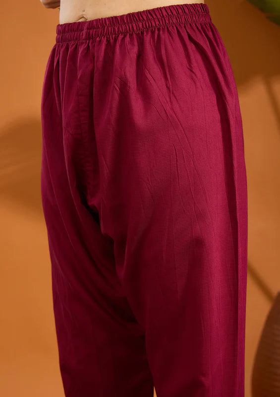 Wine Multi Crepe Abstract Geometric Printed Straight Kurta With Pant Regular And Dupatta
