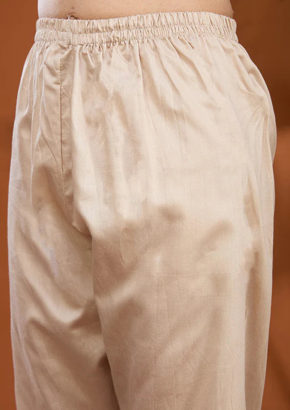 Beige Multi Brocade Threadwork Straight Kurta With Pant Regular And Dupatta