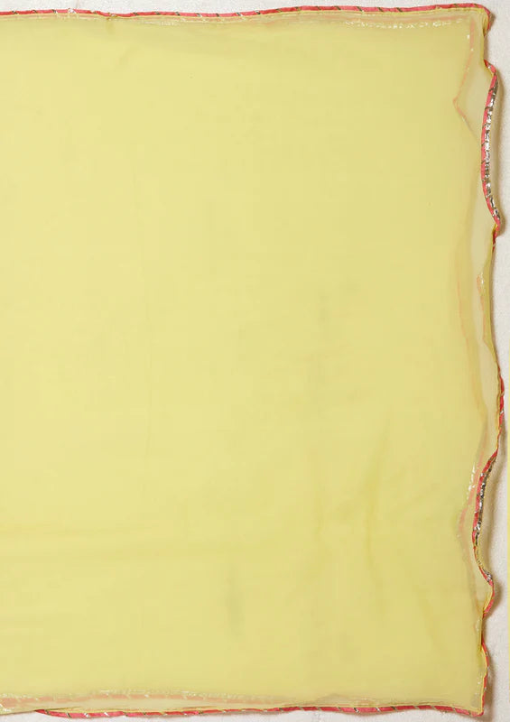 Yellow Chanderi Cording Straight Kurta With Regular Pant And Dupatta