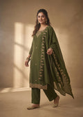 Mehandi Green Cording Chanderi Readymade Salwar Suit