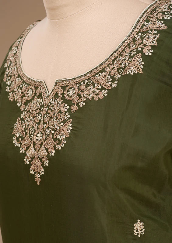 Mehandi Green Cording Chanderi Readymade Salwar Suit