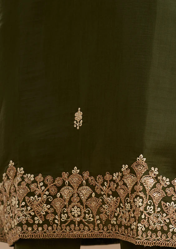 Mehandi Green Cording Chanderi Readymade Salwar Suit
