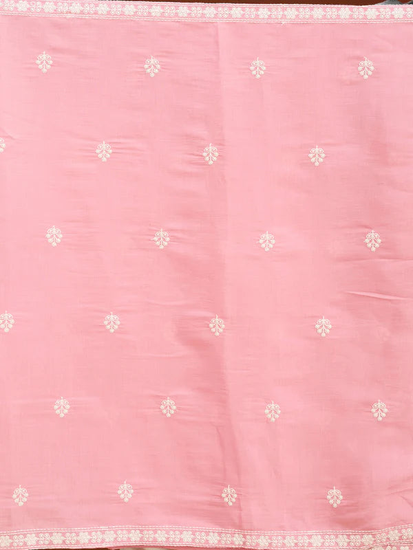 Gajari Pink Chanderi Threadwork Straight Kurta With Pant Regular And Dupatta