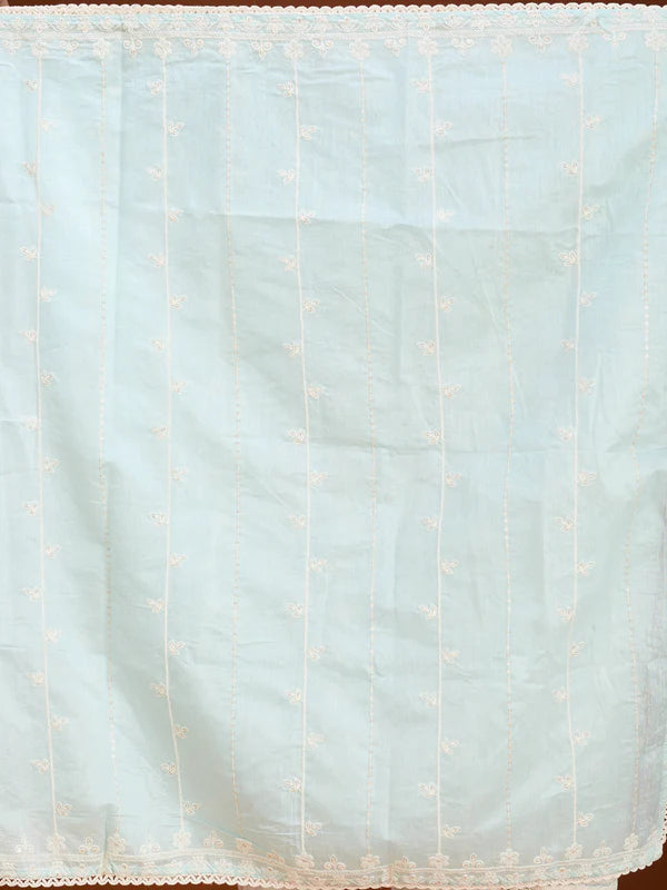 Sea Green Threadwork Chanderi Readymade Salwar Suit