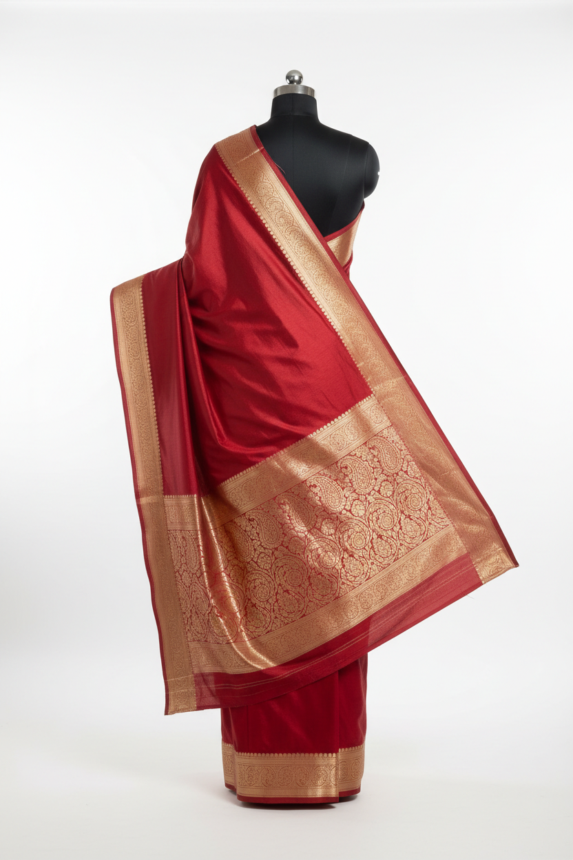 Laal Silk Saree - Back View