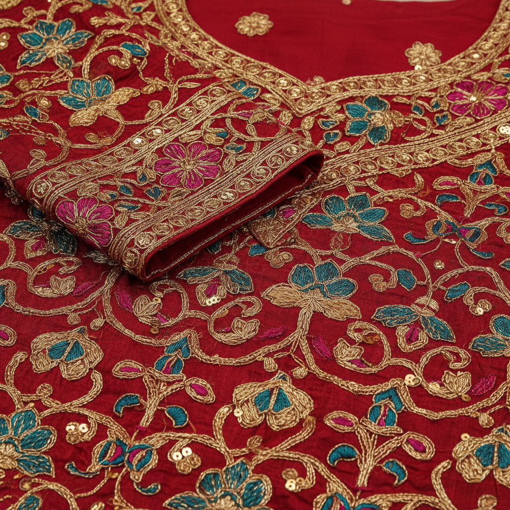 Red Salwar Suit 2 - Embroidery Close-up