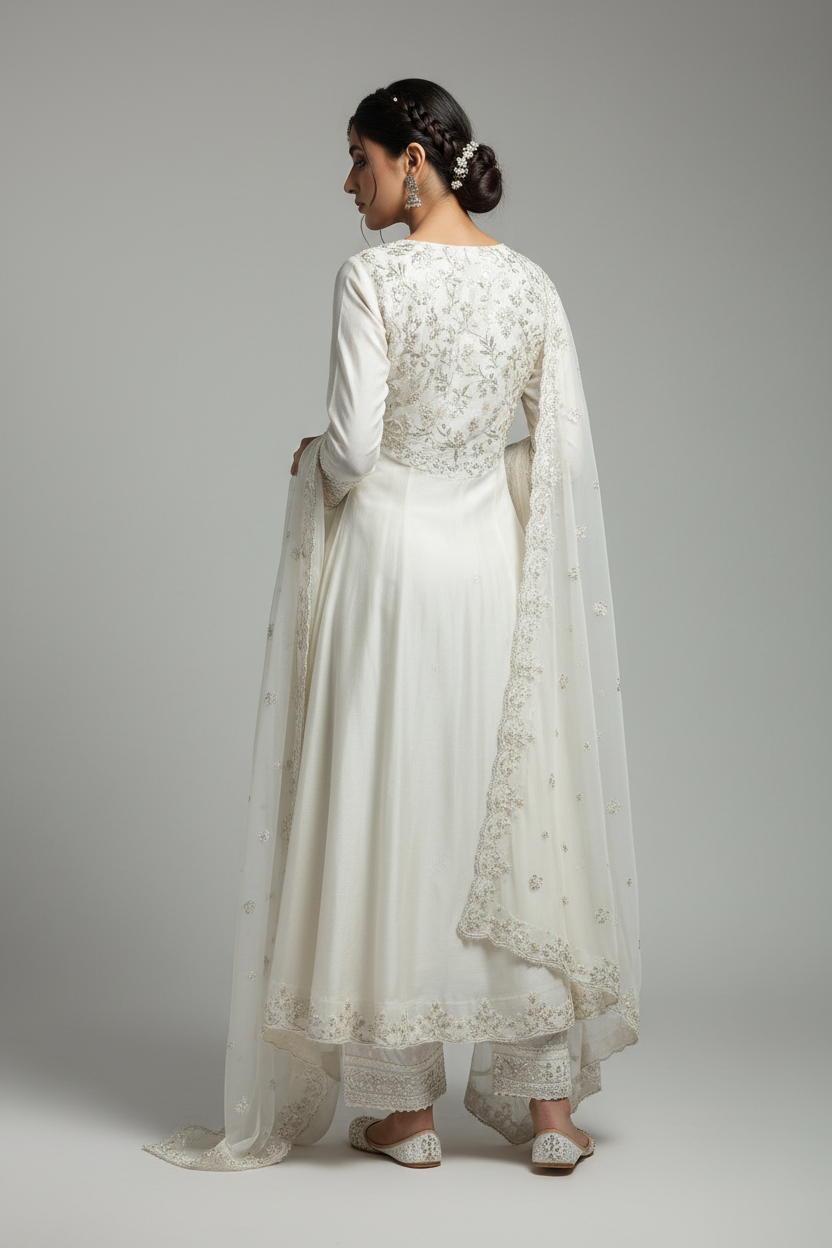 White Salwar Suit - Back View
