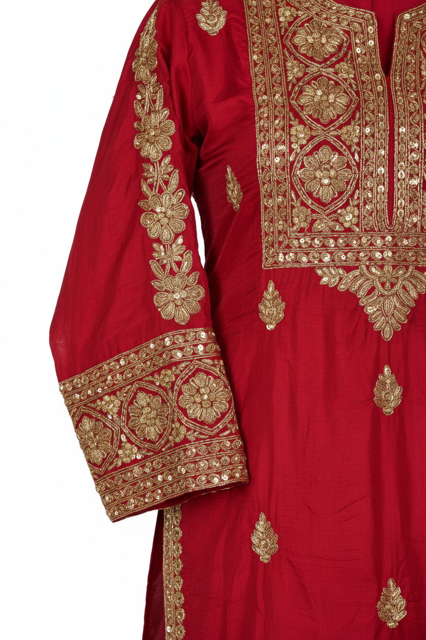 Red Salwar Suit - Close-up Detail