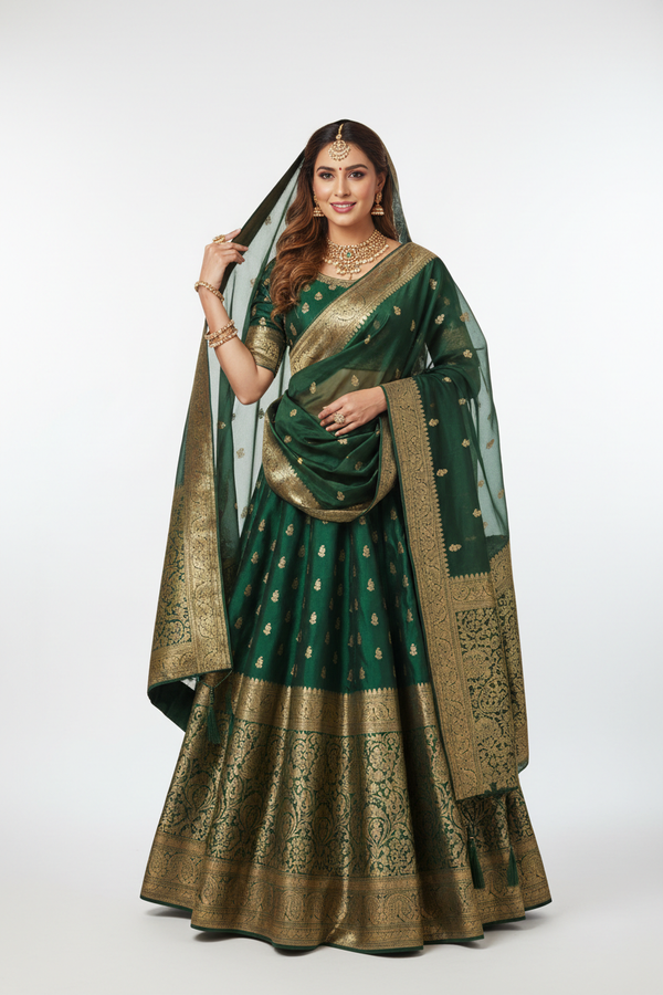Silk Festive Lehenga Green Gold