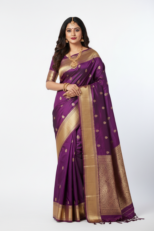 Baingani Silk Saree - Front View