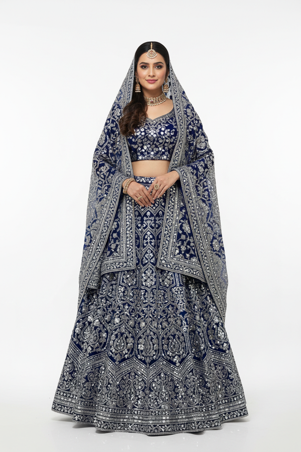 Designer Party Wear Lehenga Blue Silver