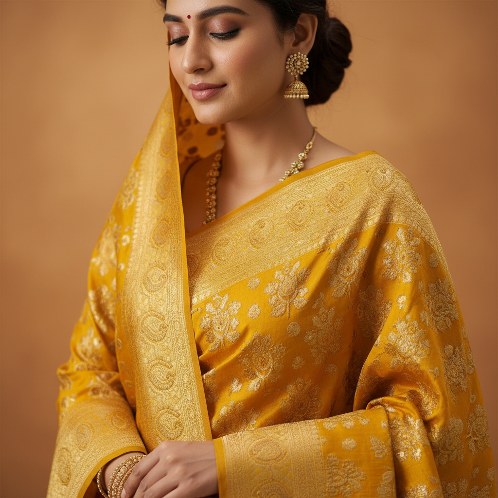 Peela Silk Saree - Detail View