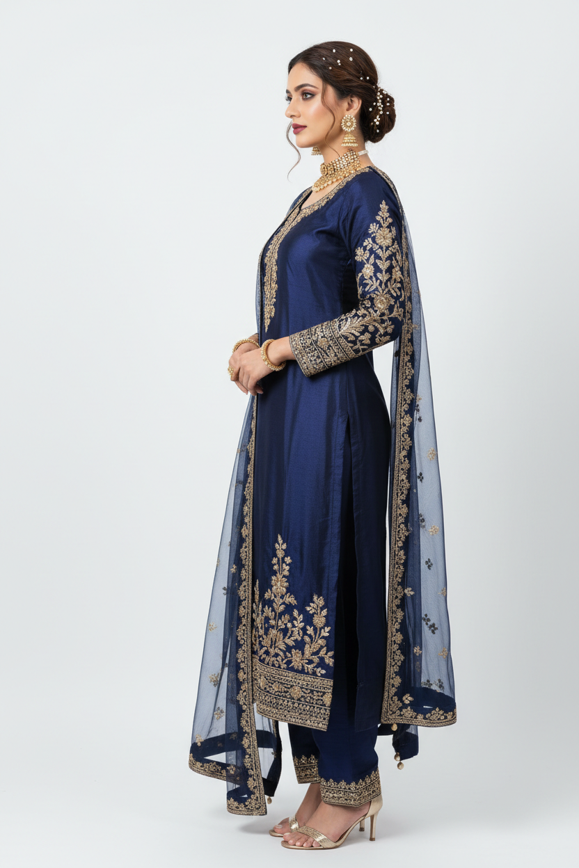 Navy Blue Salwar Suit - Side View