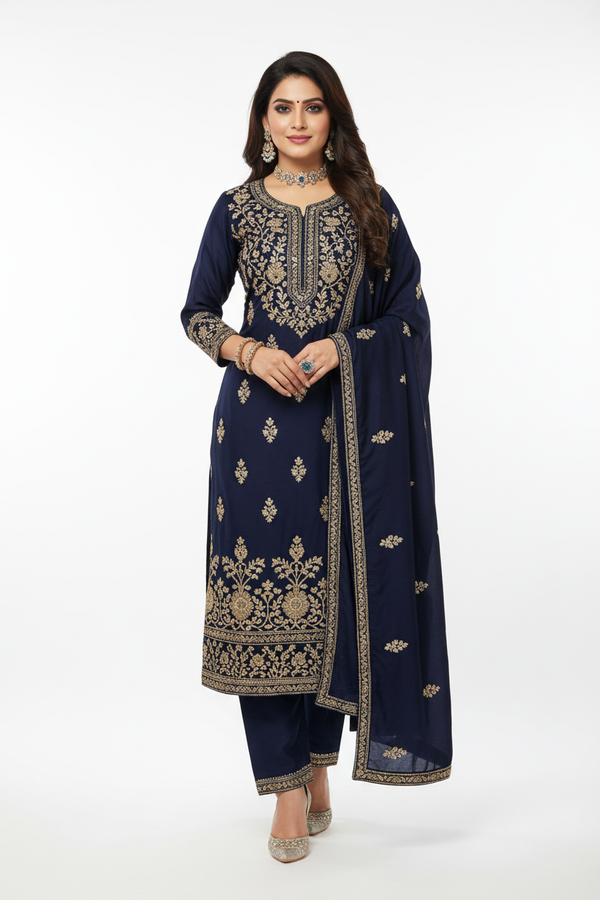 Navy Blue Salwar Suit - Front View