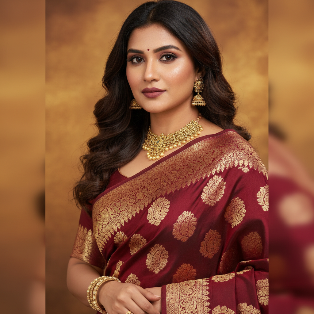 Maroon Silk Saree - Detail View